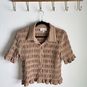 Teddy Bear Brown Textured/Ruffles Button-Up Top size Medium from Free Market